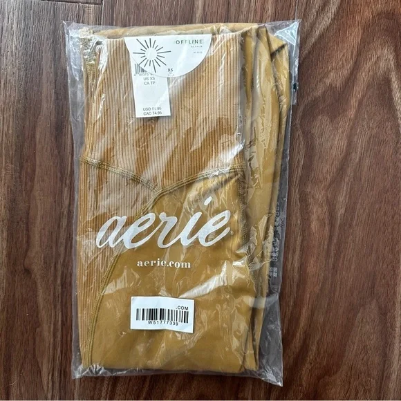 Offline by Aerie Ribbed Hi-rise Leggings Sz XS Marigold Mustard Brown - Picture 3 of 5